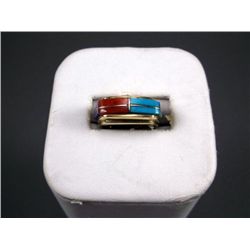 14K Yellow Gold Ring w/ Inlaid Turquoise, Coral & Blue Stones Sz 5 1/2 Weight: 7.7 Grams Retail: $1,