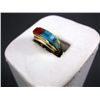 Image 2 : 14K Yellow Gold Ring w/ Inlaid Turquoise, Coral & Blue Stones Sz 5 1/2 Weight: 7.7 Grams Retail: $1,