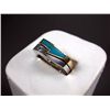 Image 2 : 14K Yellow Gold & Sterling Silver Two Tone Ring w/ Turquoise & Diamonds Sz 11-Marked HL Weight: 15.2