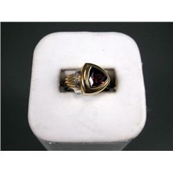 14K Yellow Gold Garnet & Diamond Rings Sz 7 -Marked CS Weight: 9.1 Grams Retail: $1,083.00