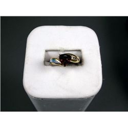 18KYG Designer Ring w/ Purple, Tourmaline, Opal and Diamonds, Marked  CS , Size 7 Weight: 4.5 Grams 