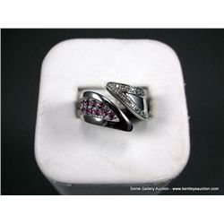 18KWG Fashion Ring w/ Pink Gems & Diamonds Marked CS, Size 6 5/8 Weight: 10.6 Grams Retail: $4379.00