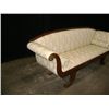 Image 2 : Early American Burled Walnut Provincial Style Cream Colored Upholstered Sofa