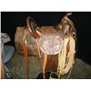 Image 4 : Nice Old Hand Tooled Saddle w/ Blanket, Chaps, and Saddle Bag