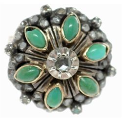 AMAZING Antique circa 1880's Turquoise and Rose Cut Diamond Ring, size  8.25