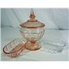 Image 1 : Lot of Depression Glass, two candy dishes and one footed bowl with lid.