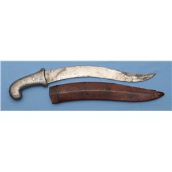 Indo-Persian Khanjar Dagger with Silver and Mother of Pearl Accents and a Leather Sheath