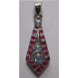 3.340g Pendant of Ruby and Blue Topaz Sterling Silver