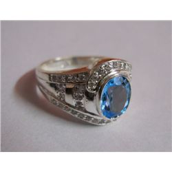 4.860g Ring of Blue Topaz & CZ Sterling Silver