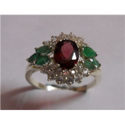 3.090g Ring of Emerald,Garnet & CZ Sterling Silver