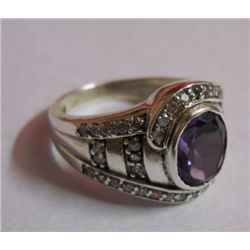 5.100g Ring of Amethyst & CZ Sterling Silver