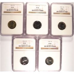 5 PROOF JEFFERSON NICKELS NGC (60-66,62-66,62-67,63-65,63-66),