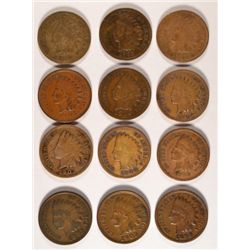 12 DIFFERENT INDIAN HEAD CENTS (98,99,00,01,02,03,04,05,06,07,08,09) GOOD-XF