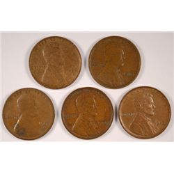 5 LINCOLN CENTS (09,09VDB, 10,10-S,11-D) GOOD-XF