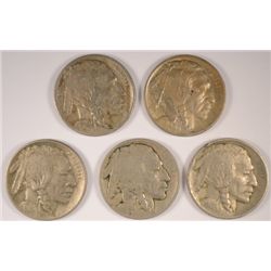 5 DIFFERENT BUFFALO NICKELS ( 13-1, 13-D 1, 13-2, 14,15) VG-VF