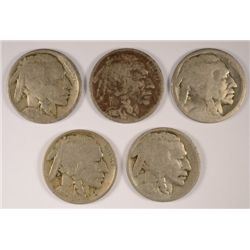 5 DIFFERENT BUFFALO NICKELS (15-D,16,16-D,16-S,17) AG-VF