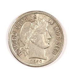 1910 BARBER DIME AU/UNC