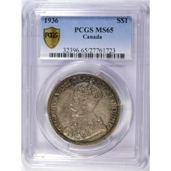 1936 CANADA SILVER DOLLAR PCGS MS65 COLOR, VERY RARE IN THIS GRADE!