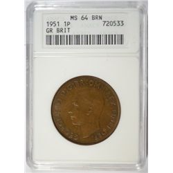 1951 GREAT BRITAIN 1 PENNY ANACS MS64 BN