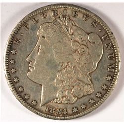 1884-CC MORGAN SILVER DOLLAR, AU-58