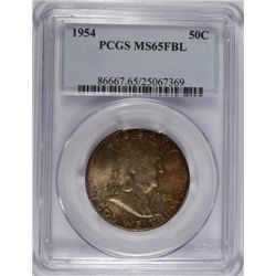 1954 FRANKLIN HALF DOLLAR, PCGS MS-65 FBL  NICELY TONED