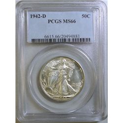 1942-D WALKING LIBERTY HALF DOLLAR PCGS MS-66