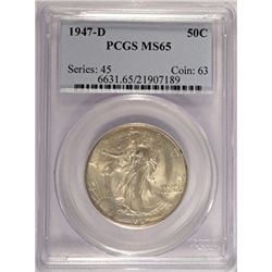 1947 D WALKING LIBERTY HALF DOLLAR PCGS MS65 NICE