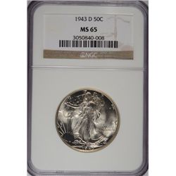 1943-D WALKING LIBERTY HALF DOLLAR NGC MS65 GEM!