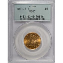 1901 O/S $5 GOLD LIBERTY PCGS MS 63 GREEN LABEL