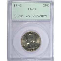 1942 PROOF WASHINGTON QUARTER PCGS PR-65 RATTLER HOLDER