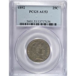 1892 BARBER QUARTER PCGS AU-53