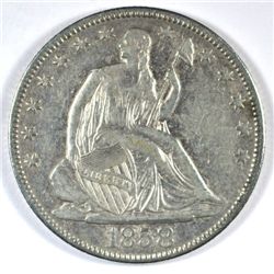 1858-O SEATED HALF DOLLAR XF-45 CLOSE TO AU