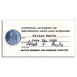 Milton Berle 1960 NARAS Membership -- The Academy That Puts on The Grammy Awards