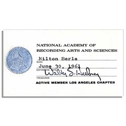 Milton Berle 1961 NARAS Membership Card -- The Academy That Puts on The Grammy Awards