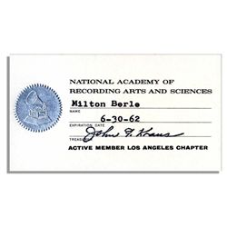 Milton Berle's 1962 Membership Card to NARAS, The Academy That Puts on The Grammy Awards