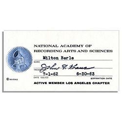 Milton Berle's 1962 Membership Card to NARAS, The Academy That Puts on The Grammy Awards