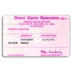 Milton Berle, aka ''Mr. Television'' Actors' Equity Association Membership Card