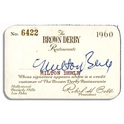 20th Century Television Superstar Milton Berle Signed ''Brown Derby Restaurants'' Club Card