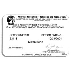 Milton Berle's AFTRA Membership Card From 2001
