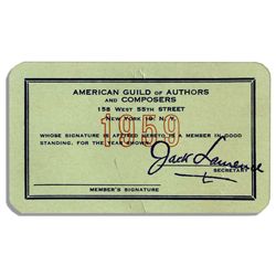 Milton Berle 1959 Membership Card to The American Guild of Authors & Composers