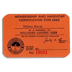 Milton Berle's 1962 Golf Handicap Verification Card From Hillcrest Country Club