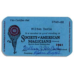 Milton Berle's Society of American Magicians Card From 1961
