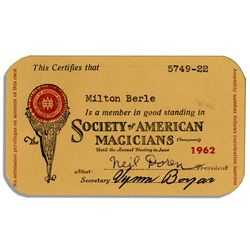 Milton Berle's Society of American Magicians Card From 1962