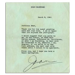 Joan Crawford Typed Letter Signed -- ''...if you write to my New York address, the mail just sits th