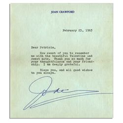 Joan Crawford Typed Letter Signed -- ''...Thank you so much for your thoughtfulness and your friends