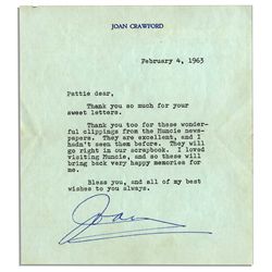 Hollywood Screen Siren Joan Crawford 1963 Typed Letter Signed -- ''...Thank you too for these wonder