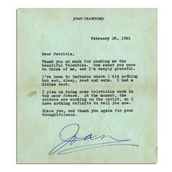 Joan Crawford Typed Letter Signed -- ''...I plan on doing some television work in the near future. A