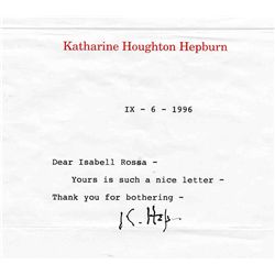 Katharine Hepburn Typed Letter Signed -- ''...such a nice letter...Thank you for bothering...'' -- 1