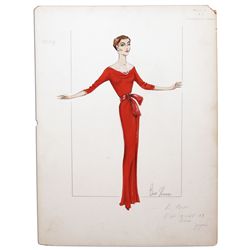 Original Costume Sketch of Screen Legend Deborah Kerr From the 1959 Film ''Beloved Infidel'' -- Draw