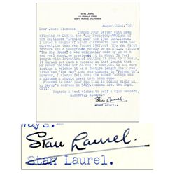 Stan Laurel Typed Letter Signed on the Formation of Laurel and Hardy -- ''...the team was formed 192